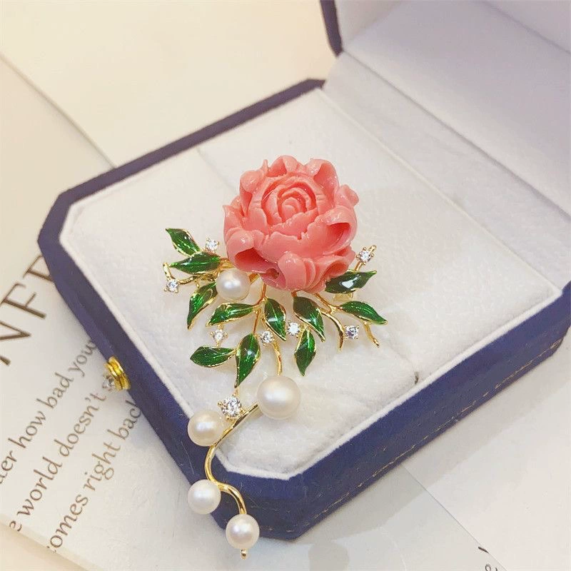 Festive retro brooch from pearl, high-end accessory, Birthday gift, wholesale