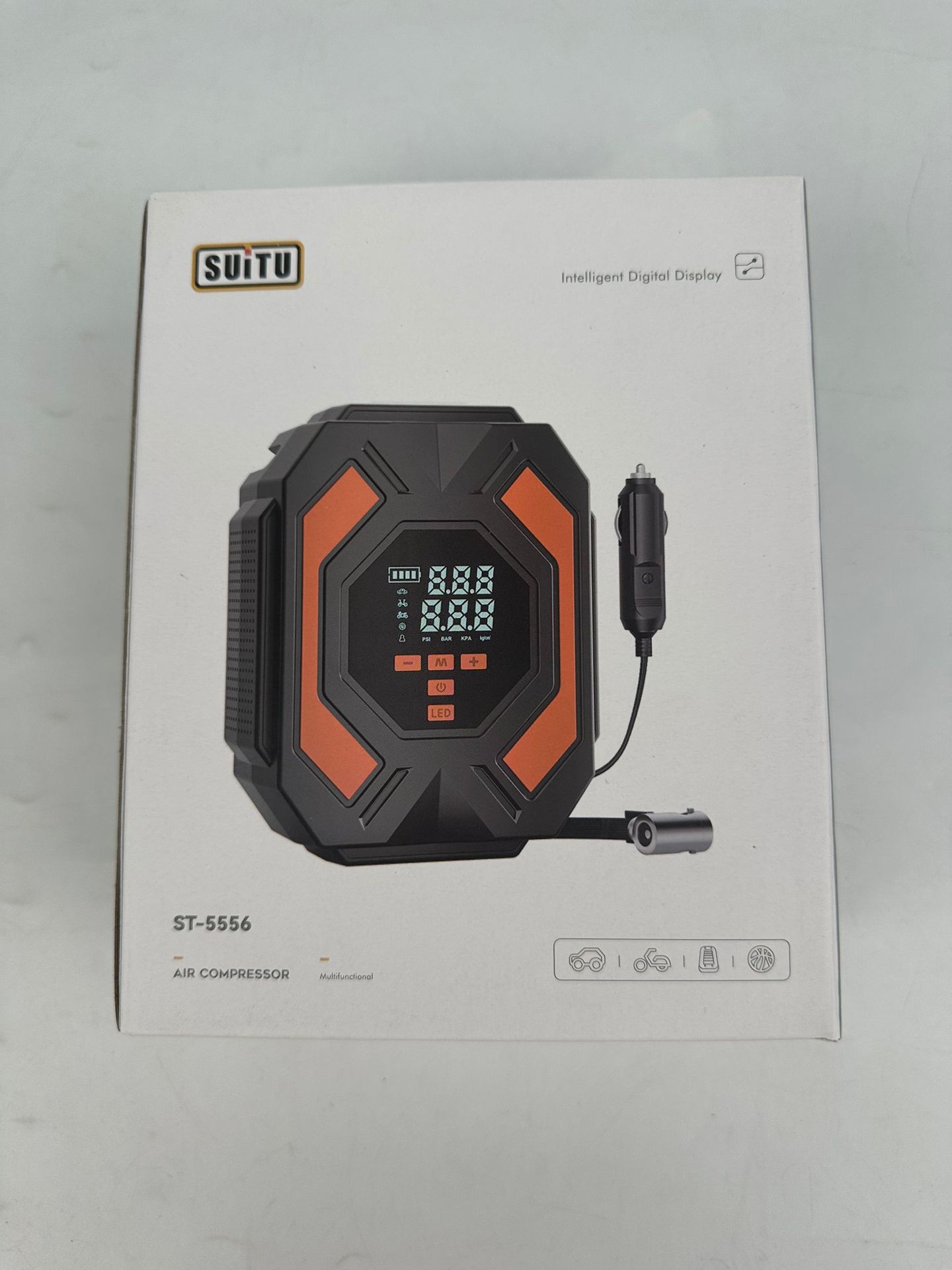 Digital Display Car Air Pump 12V Wired Portable Car Tire Pump with Led Emergency Light Air Pump