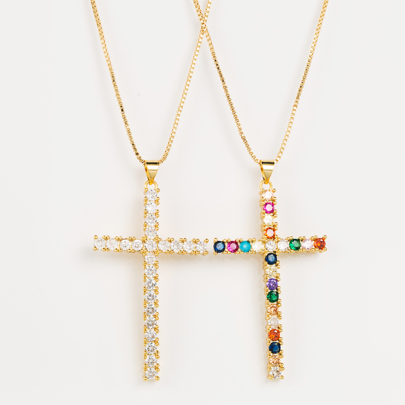 collier pendentif croix temprament simple personnalit collier de couple zircon couleur incrust cratifpicture3