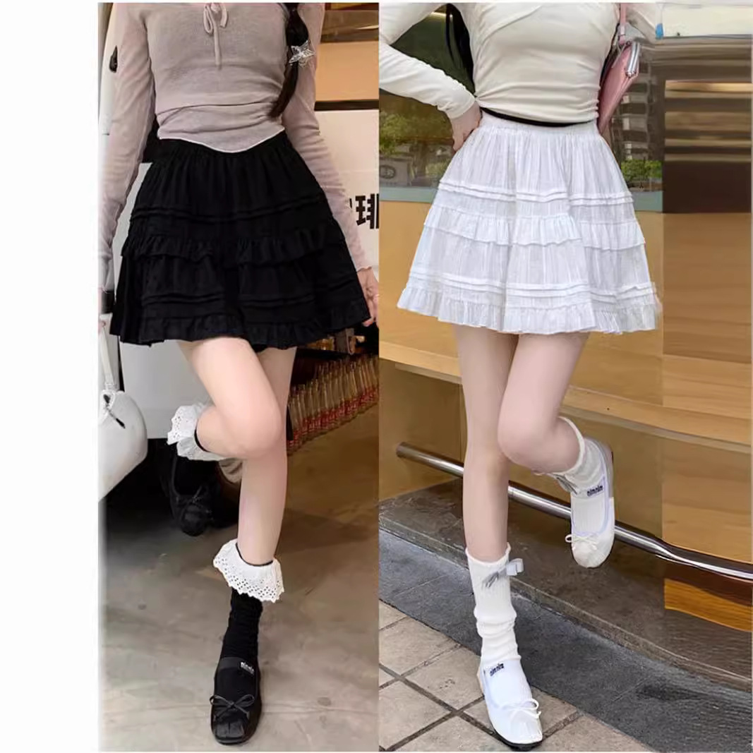 Pure Cotton Ballet Style White Lotus Leaf Border Skirt Women's Little Cake Tutu Skirt Short Skirt A- line Skirt