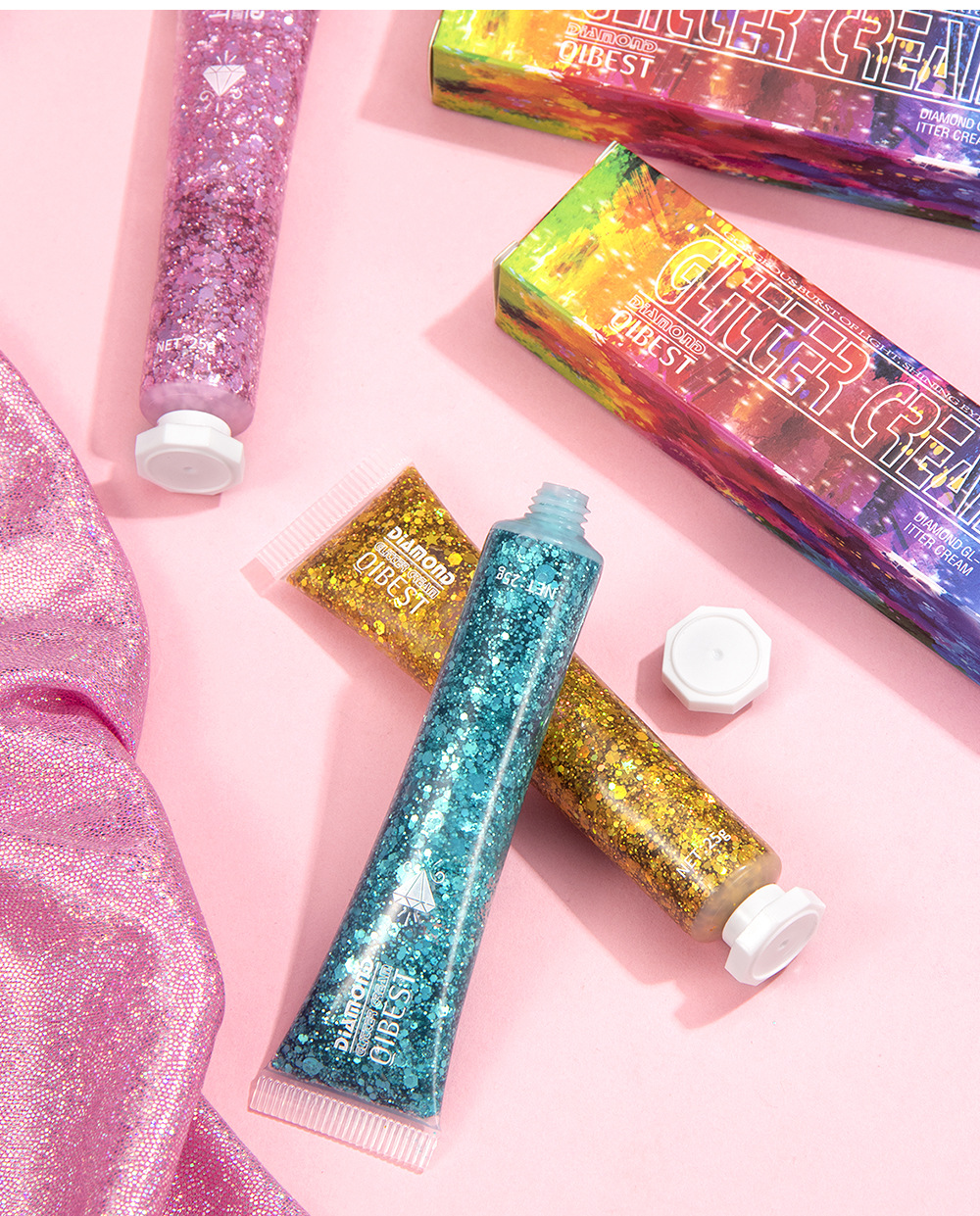 QIBEST Single-color Sparkling Eyeshadow Sequin Cream for Dazzling brightening of the Face and Body, Sequin Gel Stage Makeup undefined