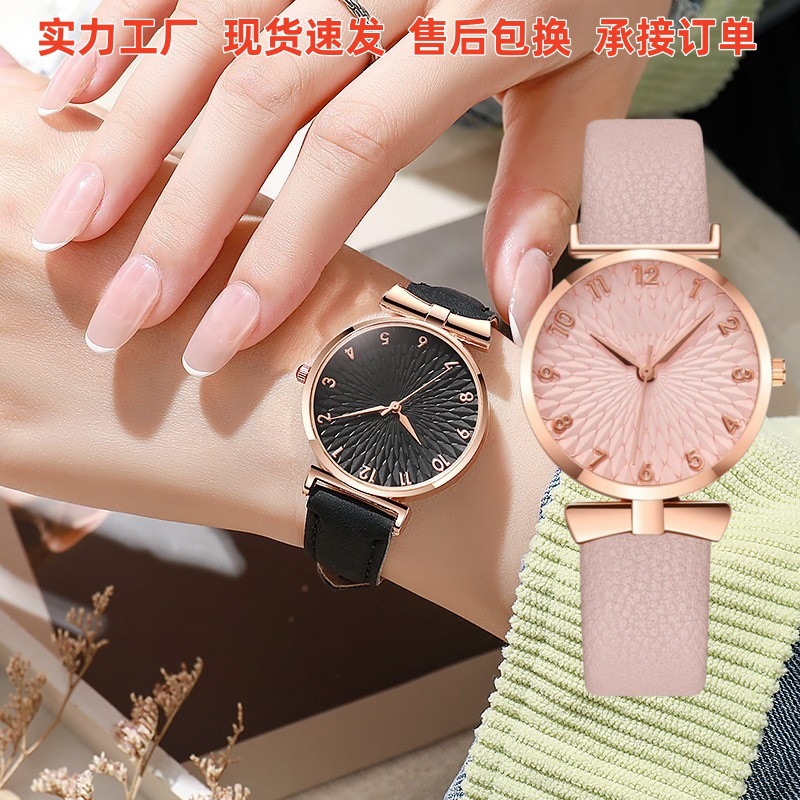 shein temu外贸时尚新款数字蝴蝶结太阳花女士手表女表皮带石英表