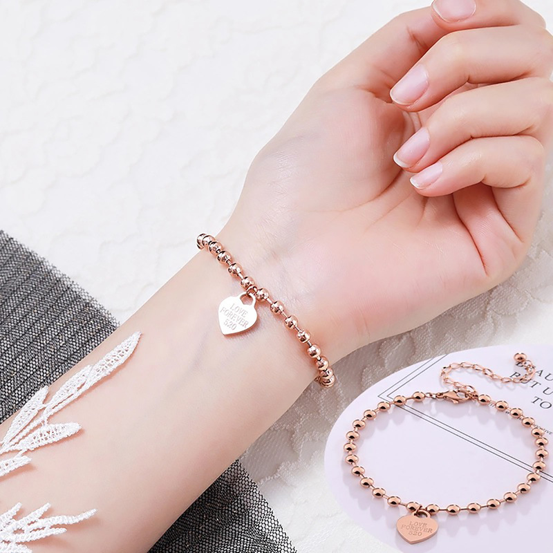 New Rose Gold Love Titanium Steel Anklet Creative Love 520 Simple Forever Love You Round Bead Bracelet for Women