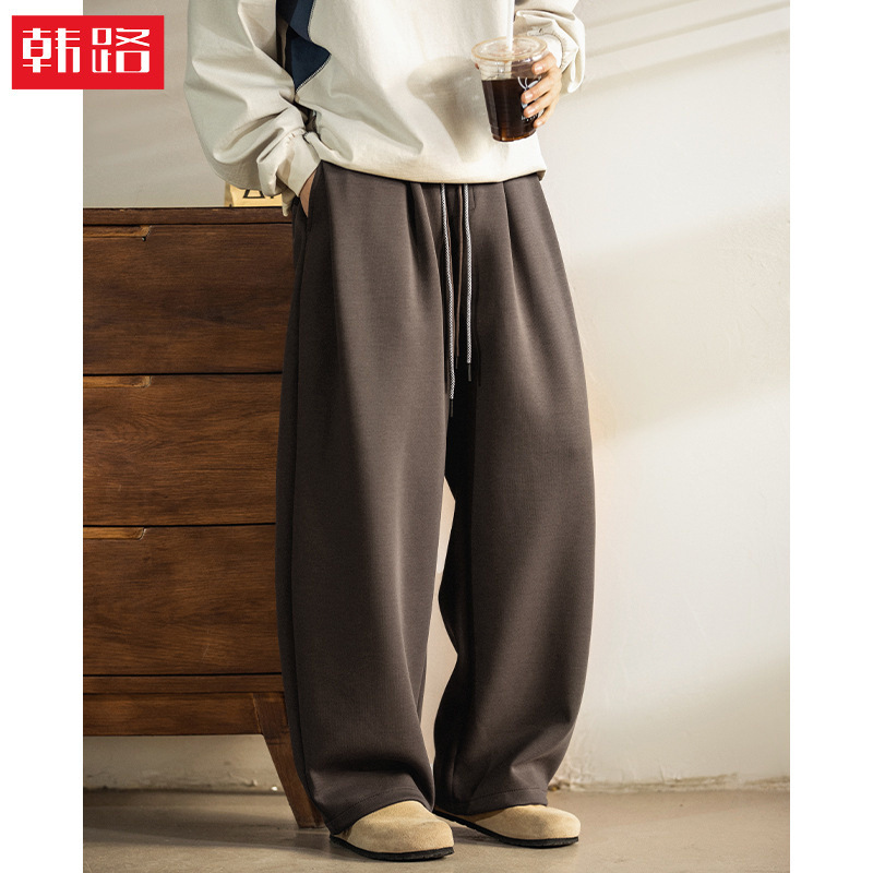 Double Drawstring Waistband Pleated Design Casual Pants 26 Spring New Style Long Pants Japanese Retro Drapey Loose Sweatpants Q