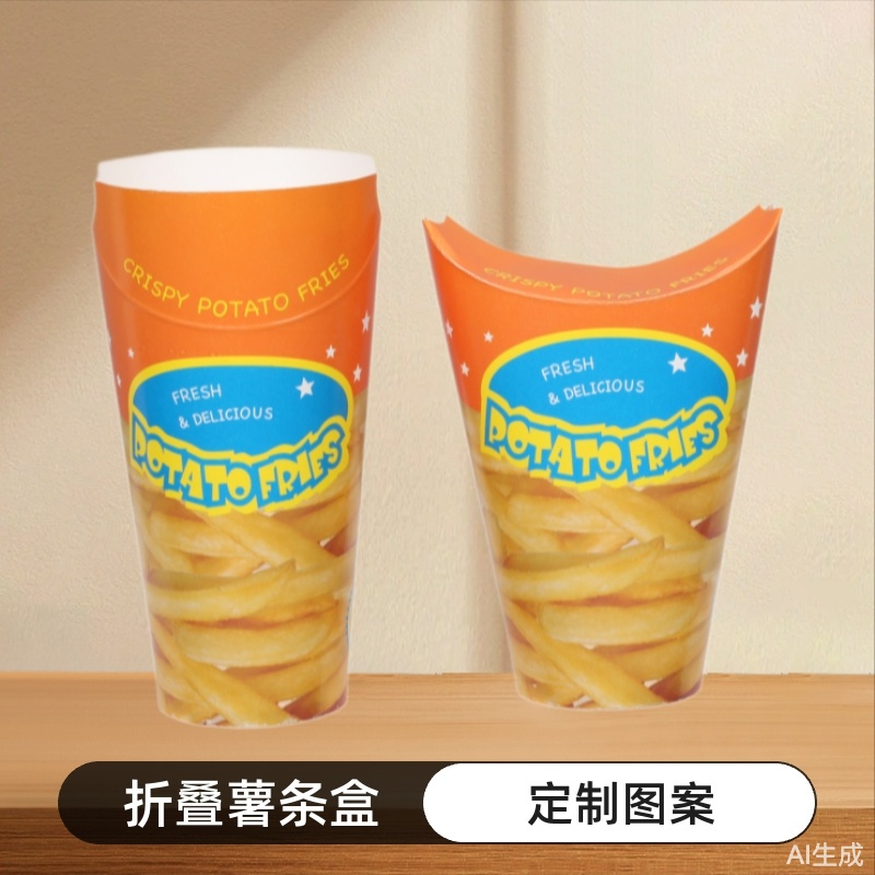 厂家16盎司500ml折叠薯条杯 鸡米花杯小吃杯金元宝