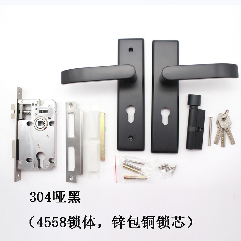 Acero inoxidable 304 panel interior puerta cerradura mudo negro cerradura baño dormitorio puerta de madera cerradura manija de la puerta cerradura