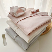 秋冬日系加绒白衬衫女长袖文艺小清新加厚学生百搭打底保暖衬衣