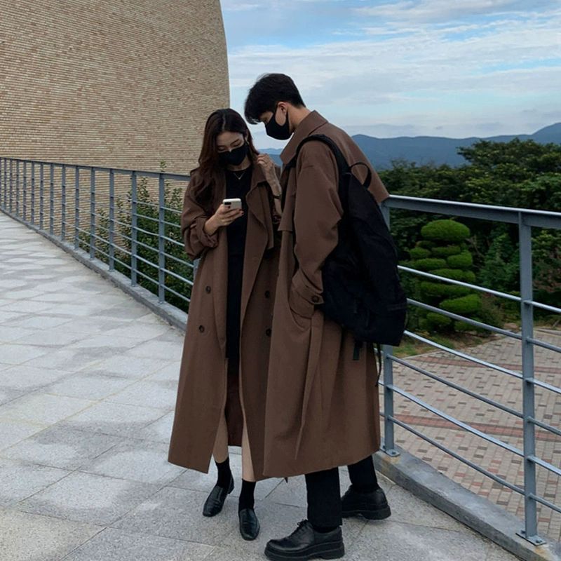 Abrigo de hombre rompevientos de alto grado solapa estilo coreano pareja de mediana longitud desgaste británico sobre la rodilla capa de abrigo de hombre