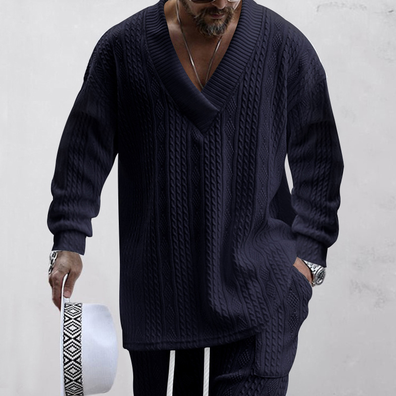 Set autunnale uomo maglieria jacquard con pantaloni collo a v_voghion.com