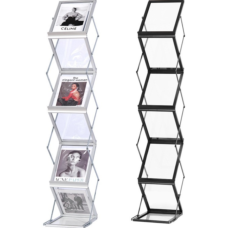 A4铝合金折叠资料架报刊架亚克力展会收纳落地中古杂志拍摄红书架