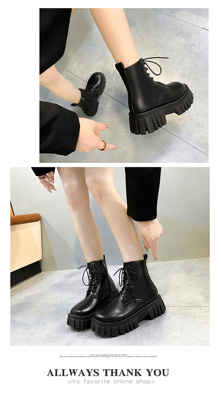 Dam korta cowboyboots höst vinter med snörning tjock sula mode_voghion.com