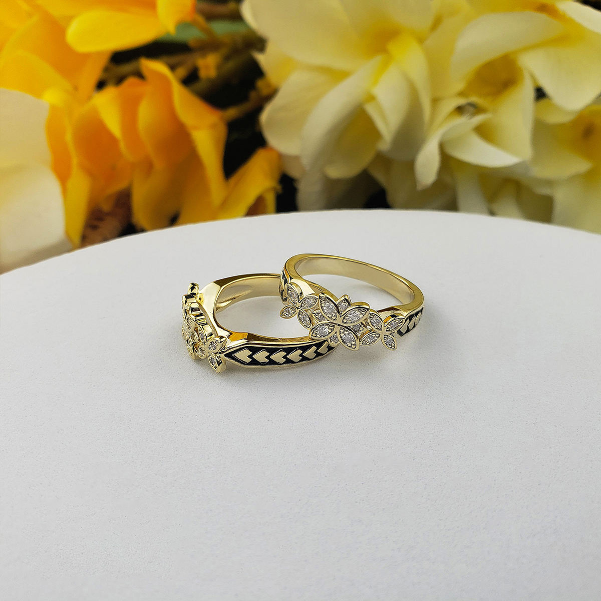 Retro Flower Copper Inlay Zircon Rings 1 Piece