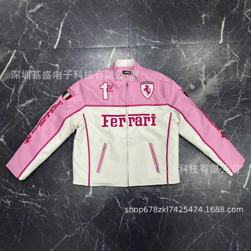 F1 Racing Suit Harley Motorcycle Riding Suit Ferrari Logo Embroidery Men's and Women's Casual Pu Leather Jacket Custom-Made