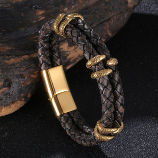 European and American foreign trade braided jewelry claw bracelet wristband 5 color leather braided men's personalized leather bracelet