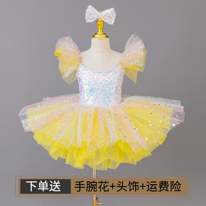 New Kindergarten Girls' Little Swan Ballet Performance Suit Sequin Gauze Skirt Puff Skirt Princess Dance Performance Suit