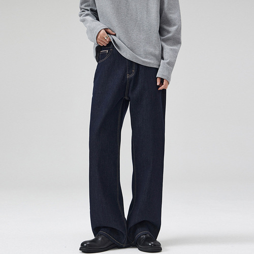 LKTM Men's Clothing Retro Denim Original Black A-line Jeans for Men and Women High-end Vintage Versatile Pants