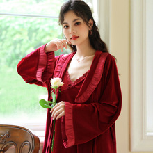 长袖睡袍女金丝绒睡裙新娘晨袍法式保暖睡衣可外穿家居服套装秋冬