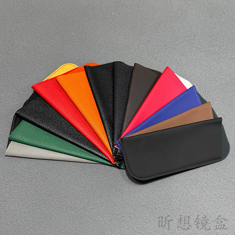 Manufacturer Customized Reading Glasses Leather Case Oblique Mouth Pvc Myopia Glasses Leather Bag Portable Storage Dustproof Leather Glasses
