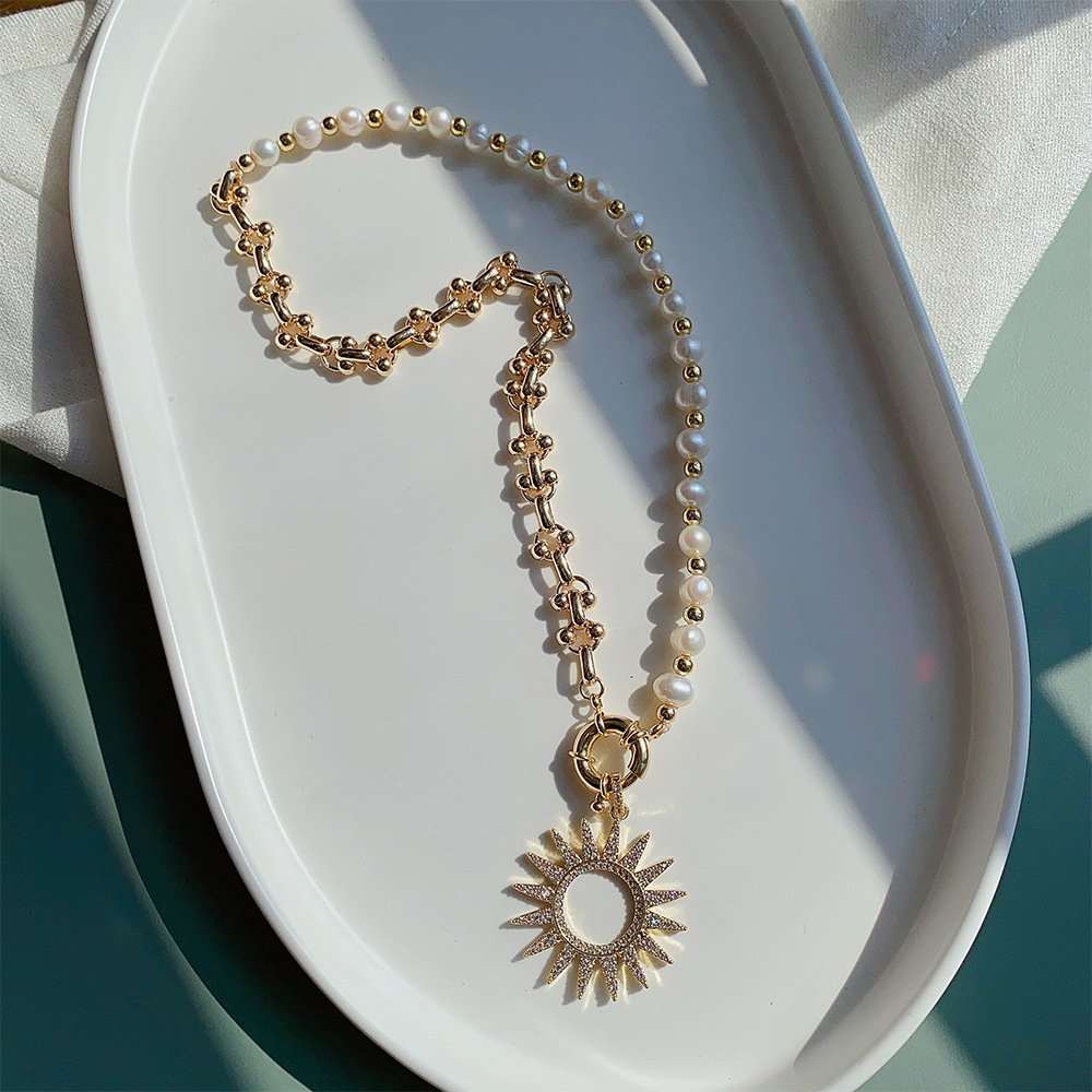 Lady Sun Pearl Metal Plating Zircon Necklace 1 Piece