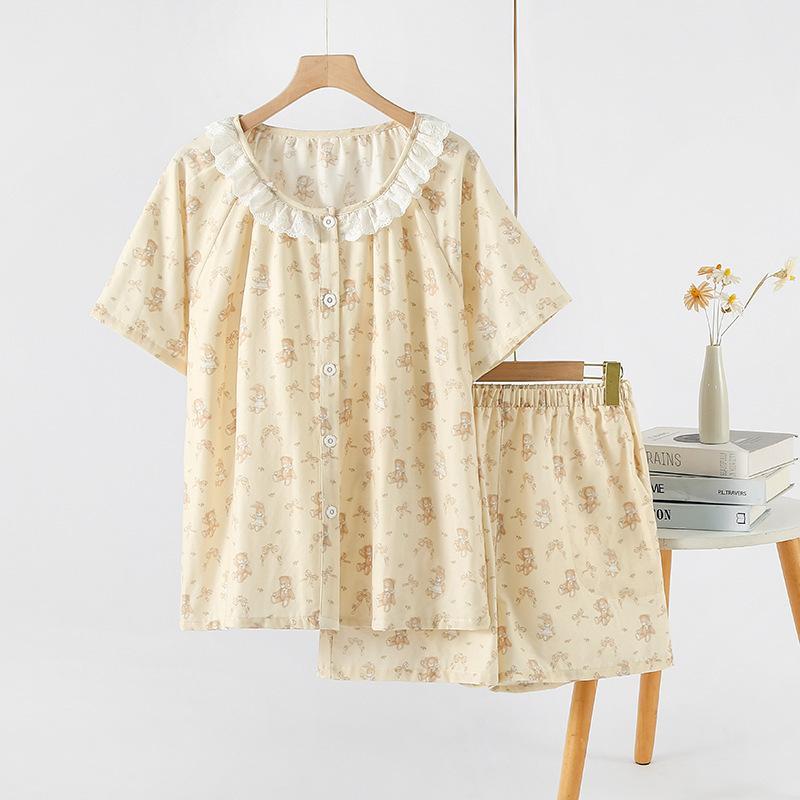 Women's Pajamas, 100% Pure Cotton, Class A, Summer Thin Style, Doll Collar, Floral Print, Sweet and Loose Fit, Plus Size Loungewear Set Women's Pajamas, 100% Pure Cotton, Class A, Summer Thin Style, Doll Collar, Floral Print, Sweet and Loose Fit, Plus Size Loungewear Set