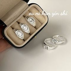 歐尼韓S925純銀簡約愛心戒指女鋯石鑲嵌百搭冷淡風愛心麻花食指戒