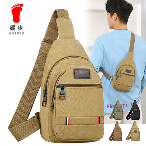 Cross-border wholesale new canvas chest bag for men, fashionable outdoor casual crossbody bag, large capacity men's small chest backpack