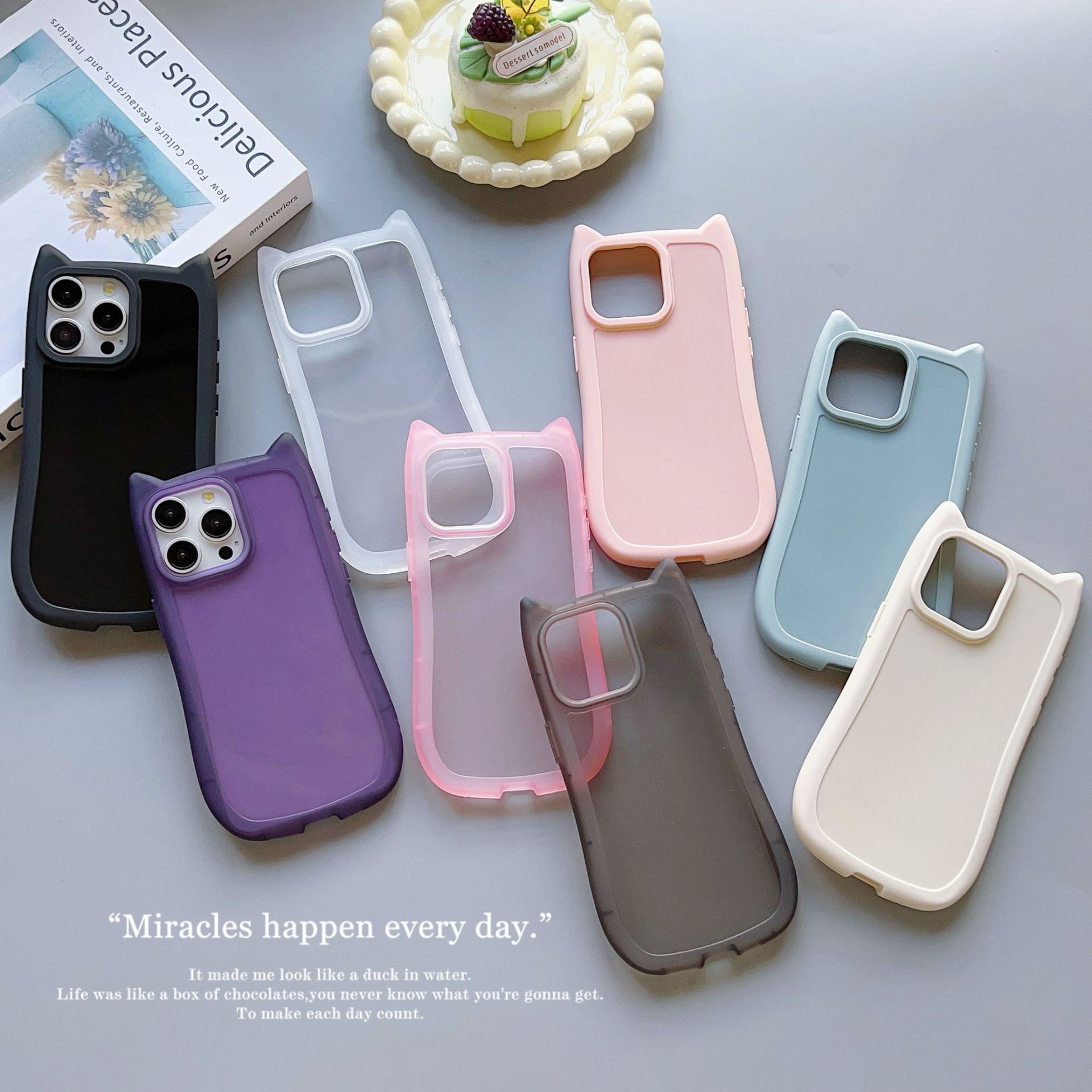Miniatura y transparente para orejas de gato para Apple 16 caso de teléfono celular iphone 15pro personalidad creativa 13pro nicho 11