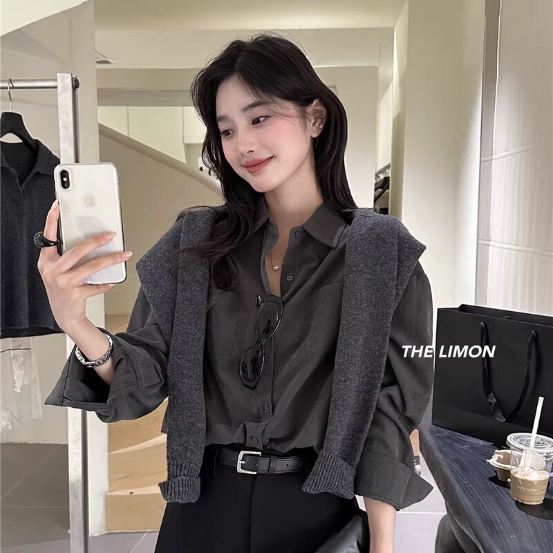THE LIMON柠檬绿茶2025秋季衬衫穿搭百搭法式上衣宽松衬衣上衣女|undefined