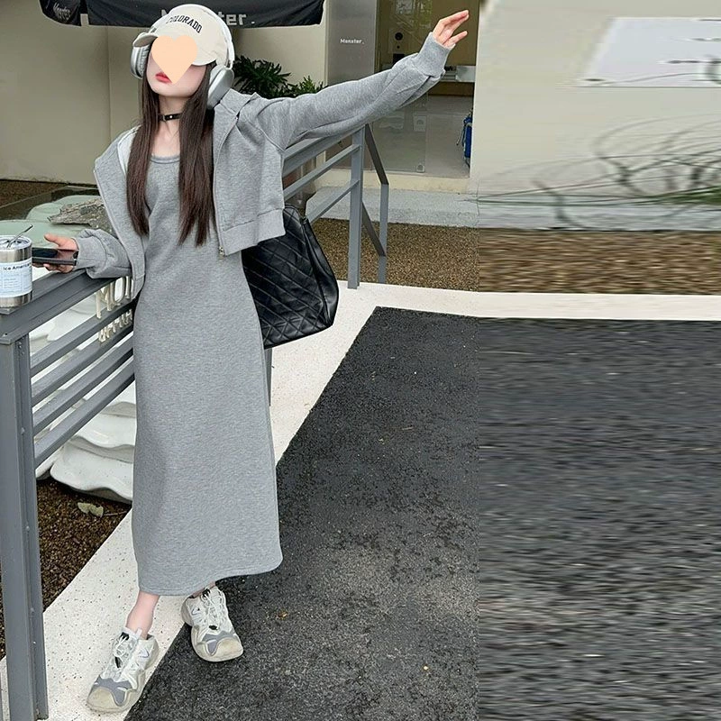 Детский спортивный костюм: толстовка с капюшоном, короткий спортивный свитер, универсальный костюм, длинное платье на бретелях, весна-осень 2025 года