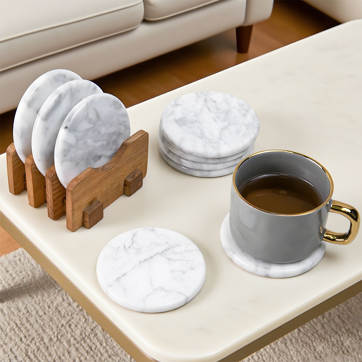 Inventario blanco brillante mármol natural taza de café taza de mesa almohadilla de cocina de oficina almohadilla aislante térmico