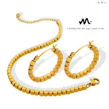 欧美风女式配饰Lolita钛钢镀金可移动小方体手链个性耳环首饰套装