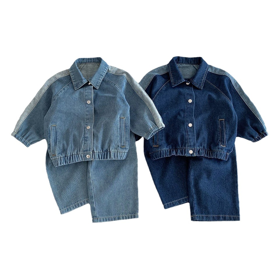 2026 New Spring Korean Style Denim Suit for Boys and Girls, Cardigan Long-Sleeve Jacket, Trendy Casual Pants