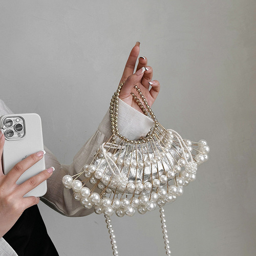 Handmade chain bag with beads, trendy, popular in Europe and America, retro Korean style, high quality, shoulder bag, crossbody bag, handbag
