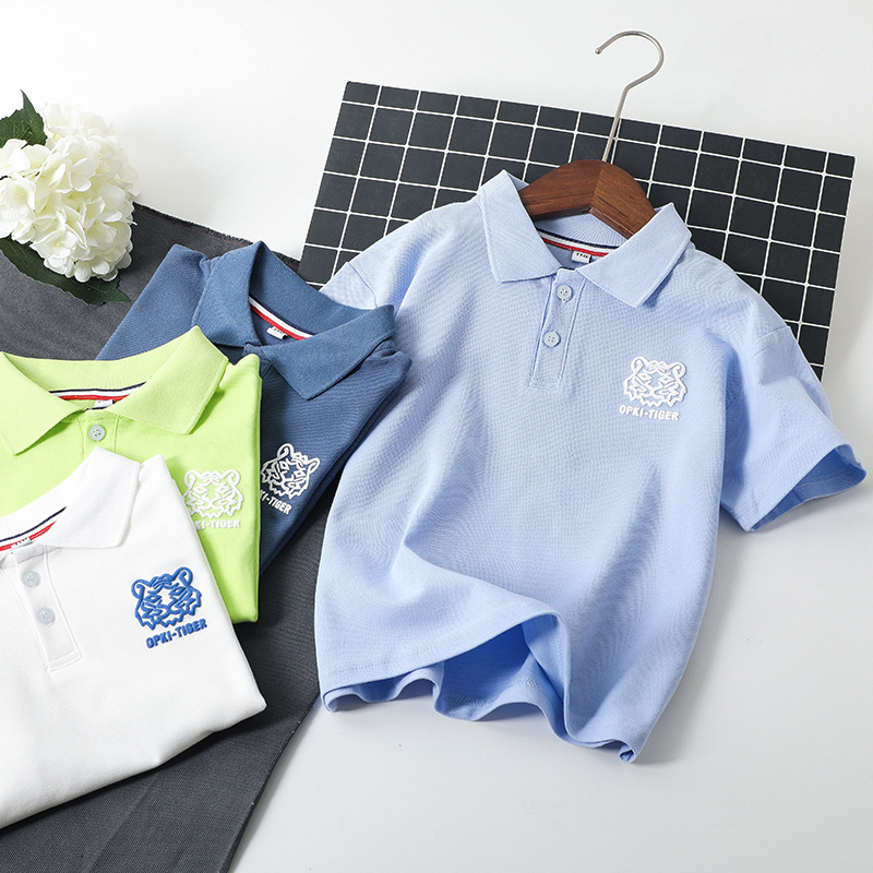 Strict Selection of Summer New Children's Short-sleeved T-shirt Large Children's Pure Cotton Polo Shirt Children's Wear Lapel Half-sleeved Top for Boys