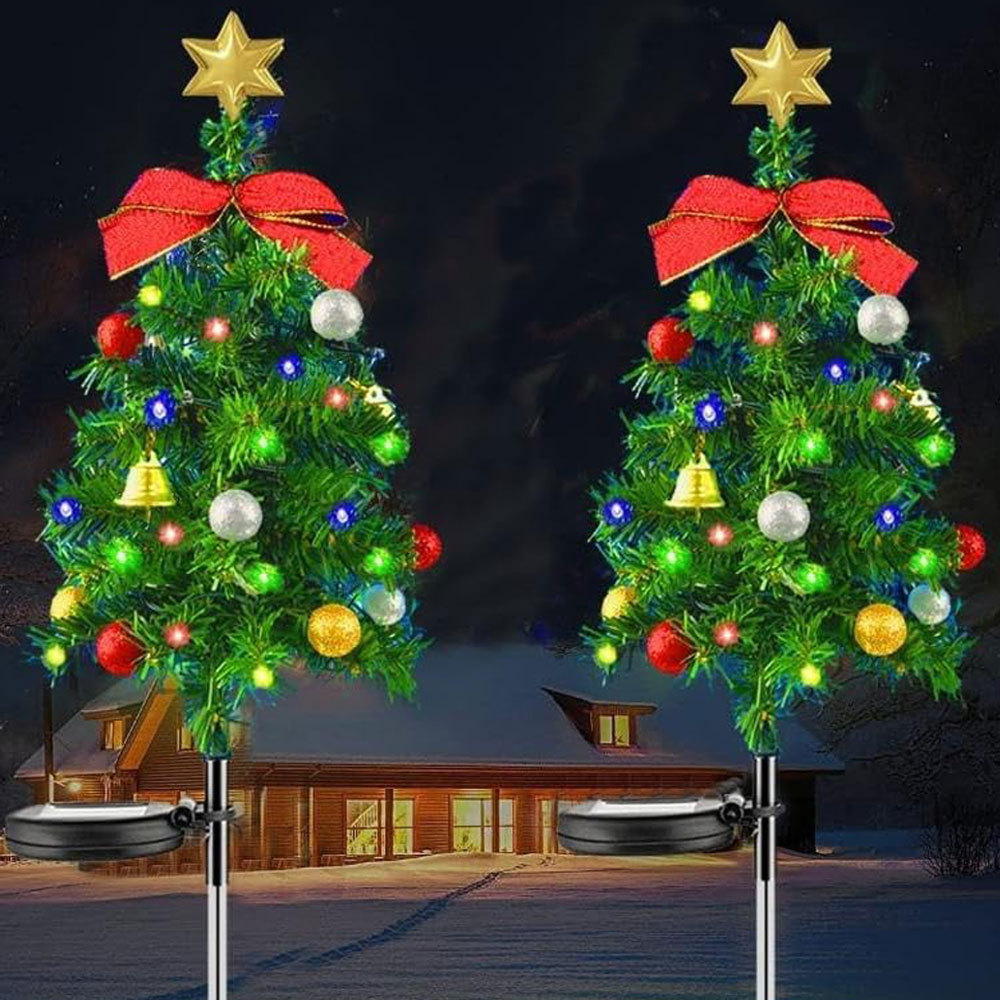热销太阳能LED四彩圣诞树地插灯户外装饰圣诞庭院草坪花园景观灯