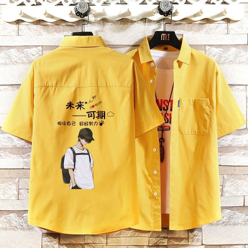Summer Men's Ice Silk Printed Tops Korean Style Trendy Brand Versatile Cool Short-Sleeve Shirts Trendy Oversized Jackets Summer Men's Ice Silk Printed Tops Korean Style Trendy Brand Versatile Cool Short-Sleeve Shirts Trendy Oversized Jackets