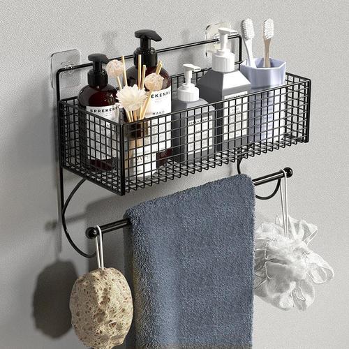 Bathroom towel rack, bathroom shower toilet shelf, cosmetics storage wall hanging basket, no punching wall rack