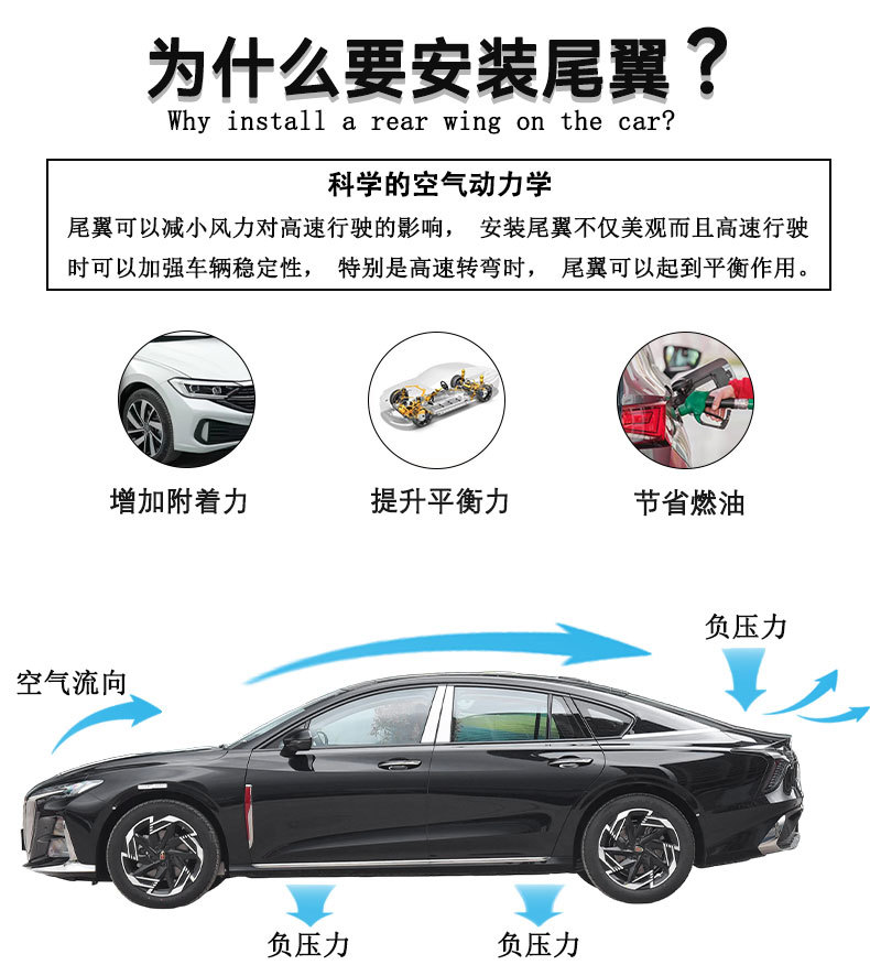 Suitable for Hongqi H6 Car Rear Wing Universal Blade Sports Carbon Fiber Pattern Punch-Free Compliant New Fixed Wing