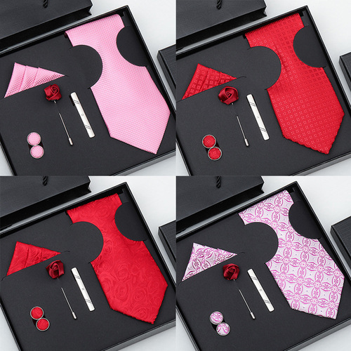 Six-piece men's tie for wedding and groom, men's formal business attire, Korean version, black and blue stripes, 8 cm hand-printed style