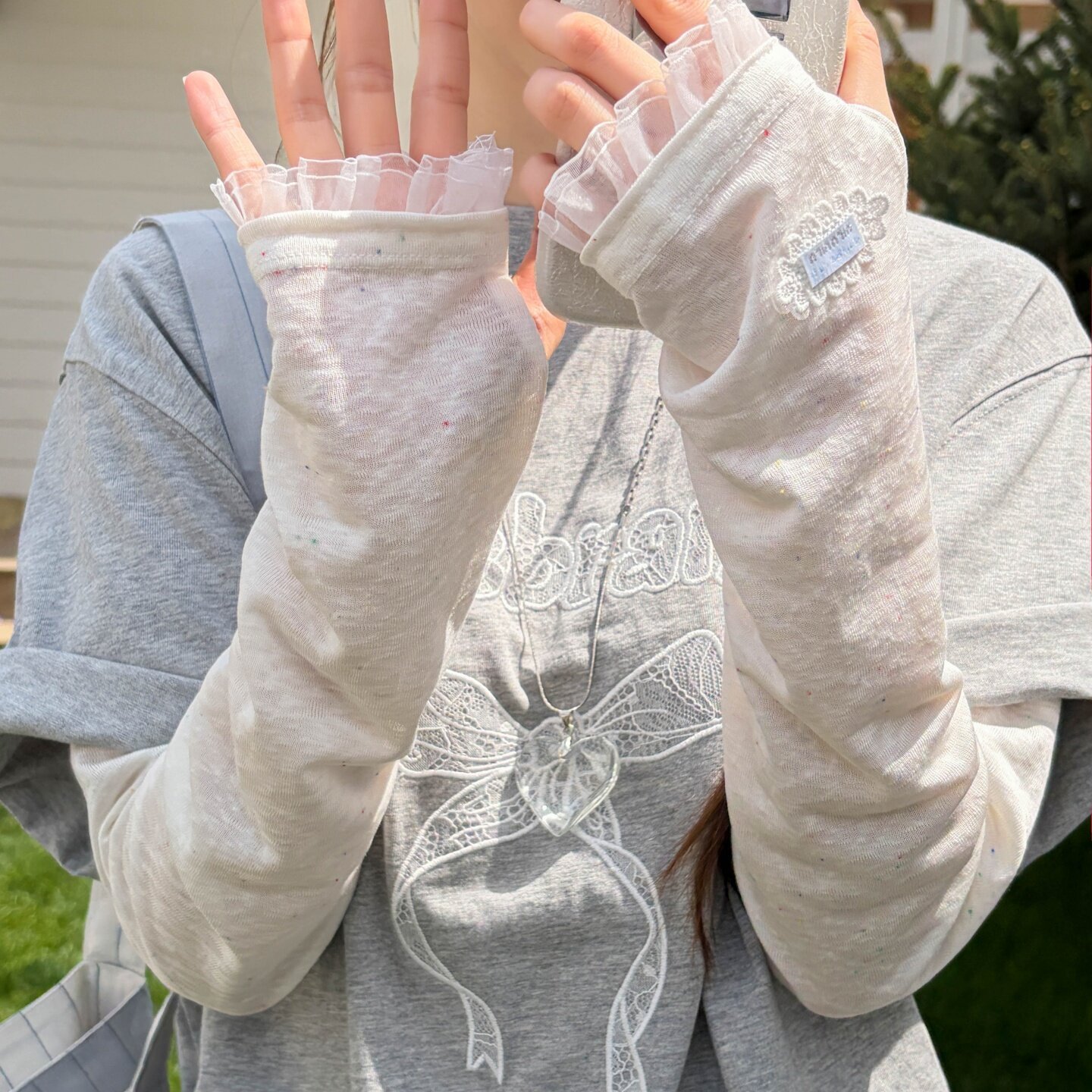 Women's summer sun protection ice silk arm sleeves for driving, loose lace thin arm sleeves for cycling, sunshade arm gloves