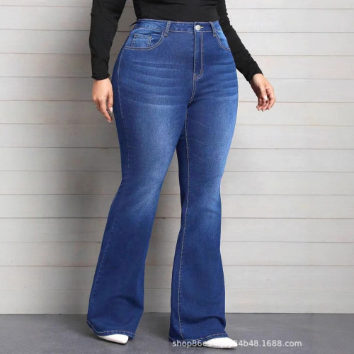 Blue denim mid-rise bell-bottom pants from TEMUSHEINTK's independent store in Europe and America