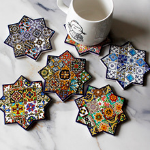 批发跨境陶瓷烫金浮雕杯垫餐具旅游纪念五角星咖啡隔热垫现货