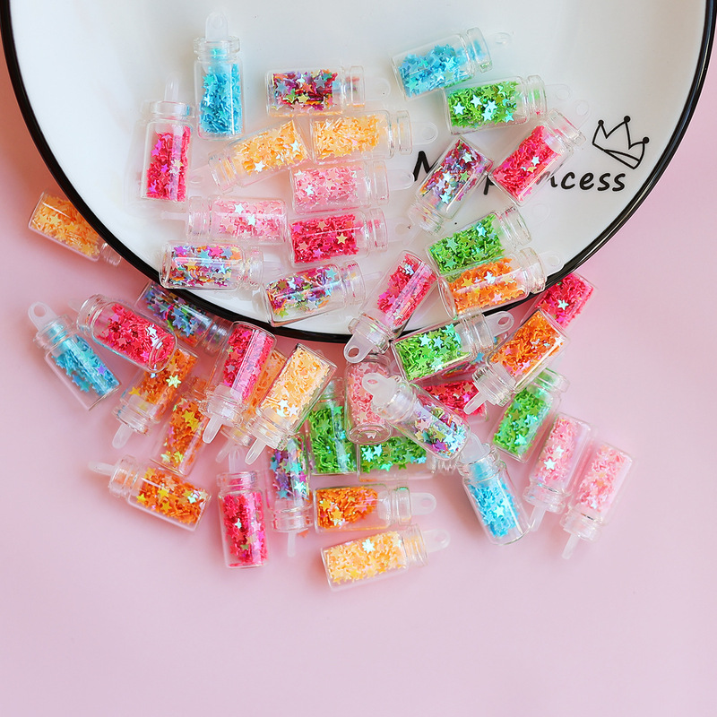 Cross-border hot-selling five-pointed star sequins floating bottle pendant creative diy material nail art mini wish small glass bottle