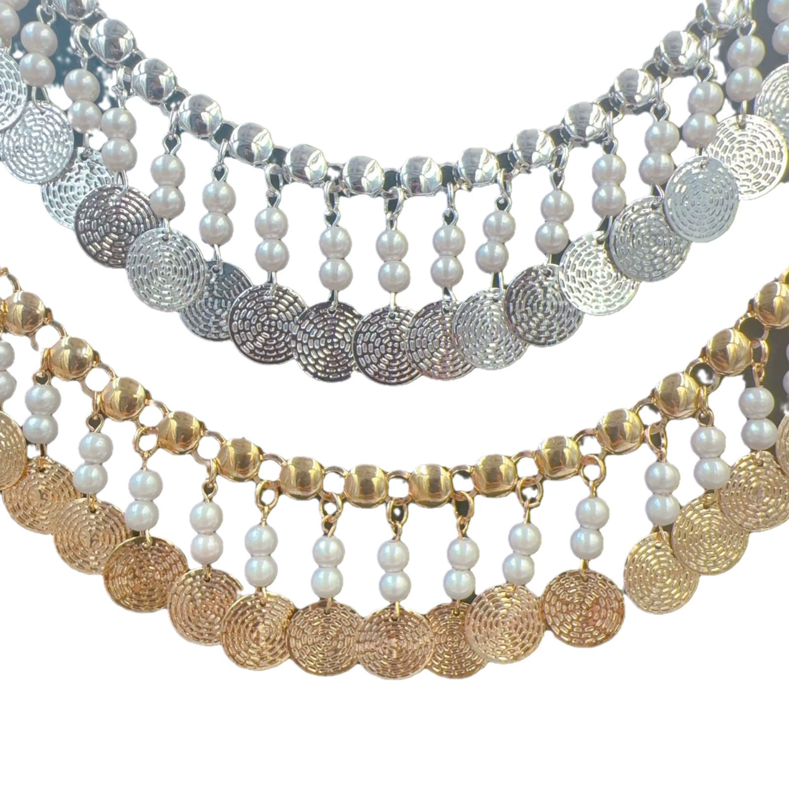 Metal accessory, ethnic chain pearl with tassels, DIY