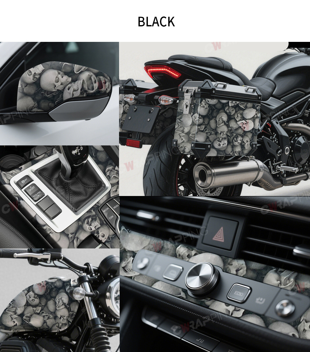 Motorcycle Rear Box Personalized Skull Camouflage Body Film Painted Car Color-Changing Film Modification Sticker Hood