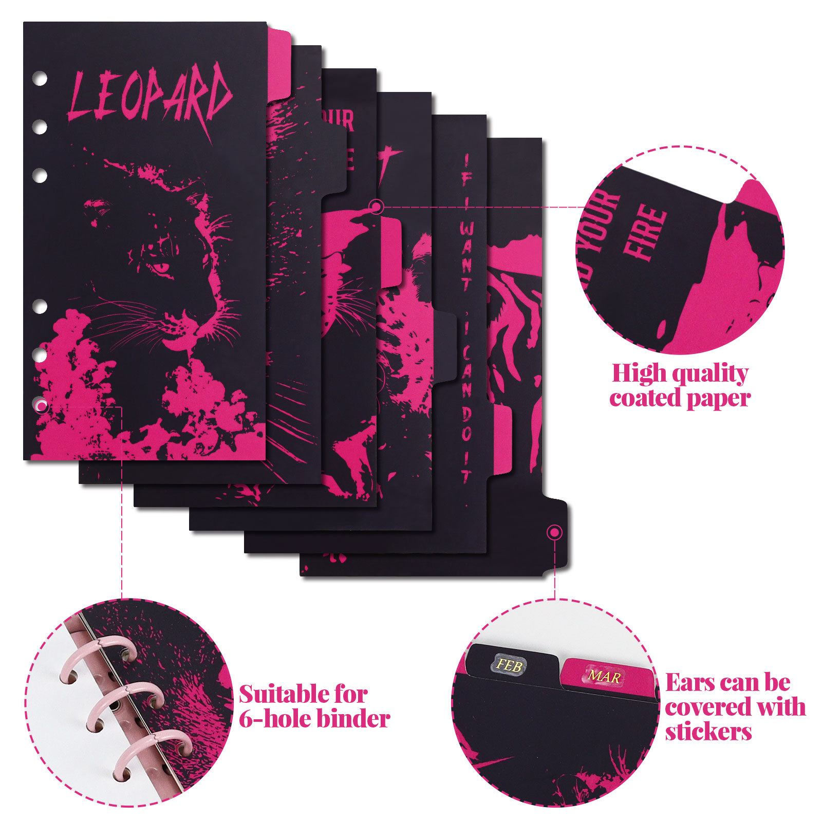 A6 Rosa Leopard Separator Papier Index Seite Klassifizierung Separator Seite Notebook Lose-blatt Buch Partition Zubehör – Detail 7