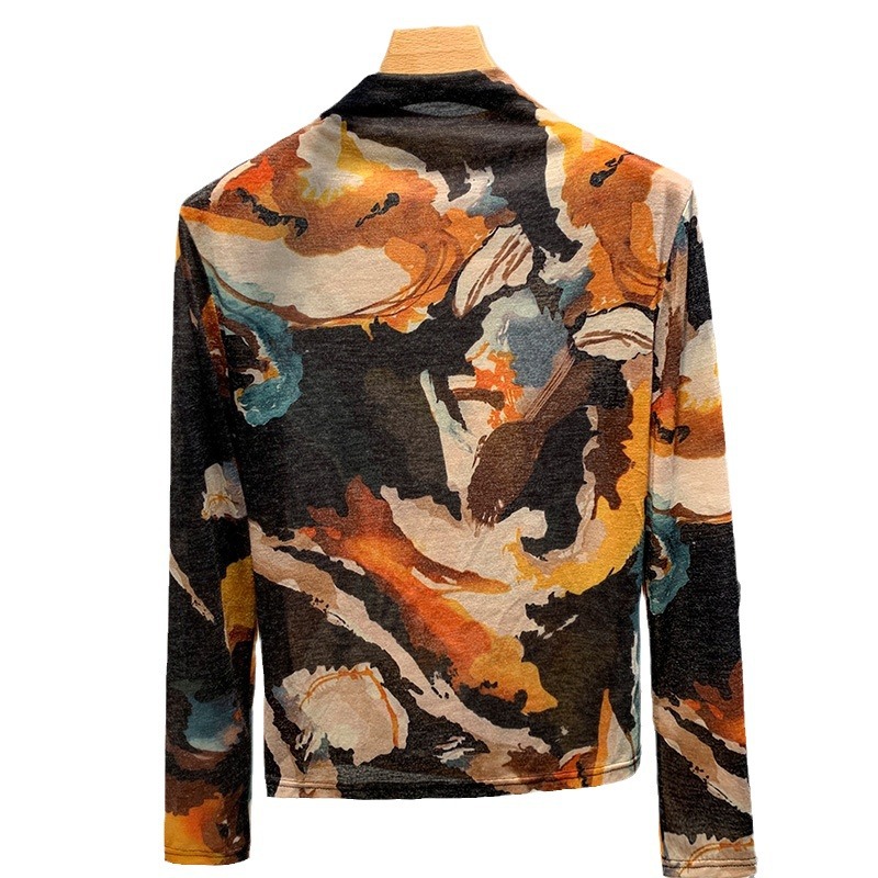 Camisa de fondo de cuello alto de las mujeres 2023 nuevas mujeres vintage impreso estilo occidental pequeña camisa elegante Cintura interior apretada superior