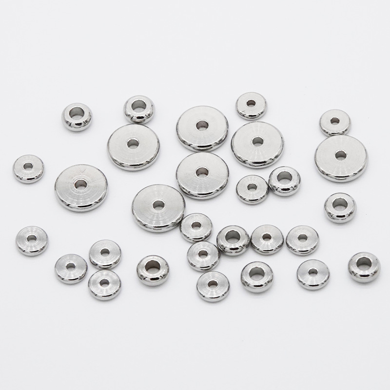 Stainless steel flat beads, wheel beads, spacers 3-10mm scattered beads, round plates, leather strings, beaded bracelets, necklaces, spacer pads