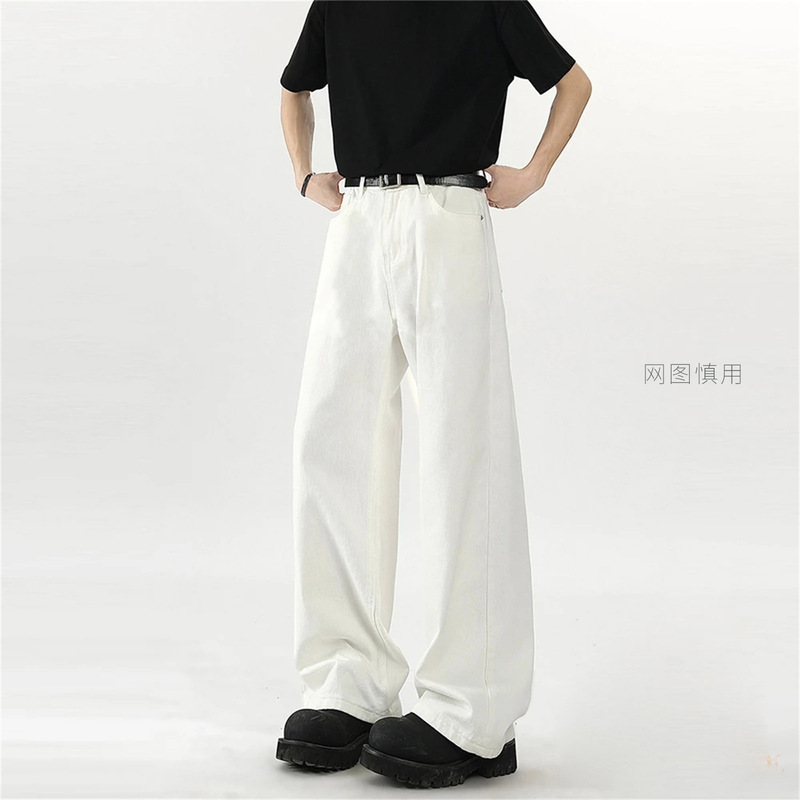 American-Style White Jeans for Men and Women, New Loose Cleanfit Wide-Leg Casual Pants, Versatile Straight-Leg Floor-Length Pants American-Style White Jeans for Men and Women, New Loose Cleanfit Wide-Leg Casual Pants, Versatile Straight-Leg Floor-Length Pants