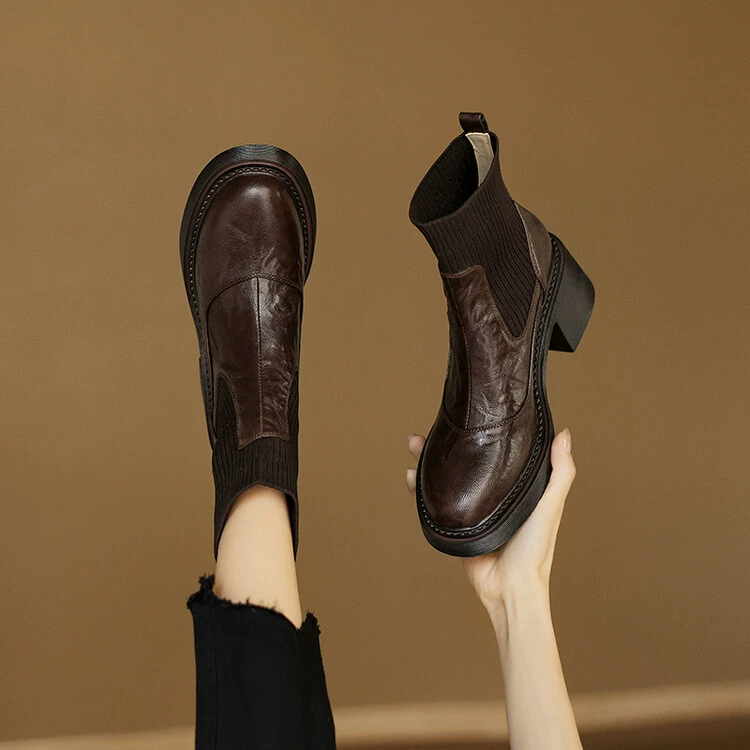 Ранние осенние сапоги из овчины короткие сапоги женские весенние и осенние сапоги с толстым каблуком вязаные шерстяные трубчатые эластичные сапоги сапоги высокие каблуки тощие сапоги